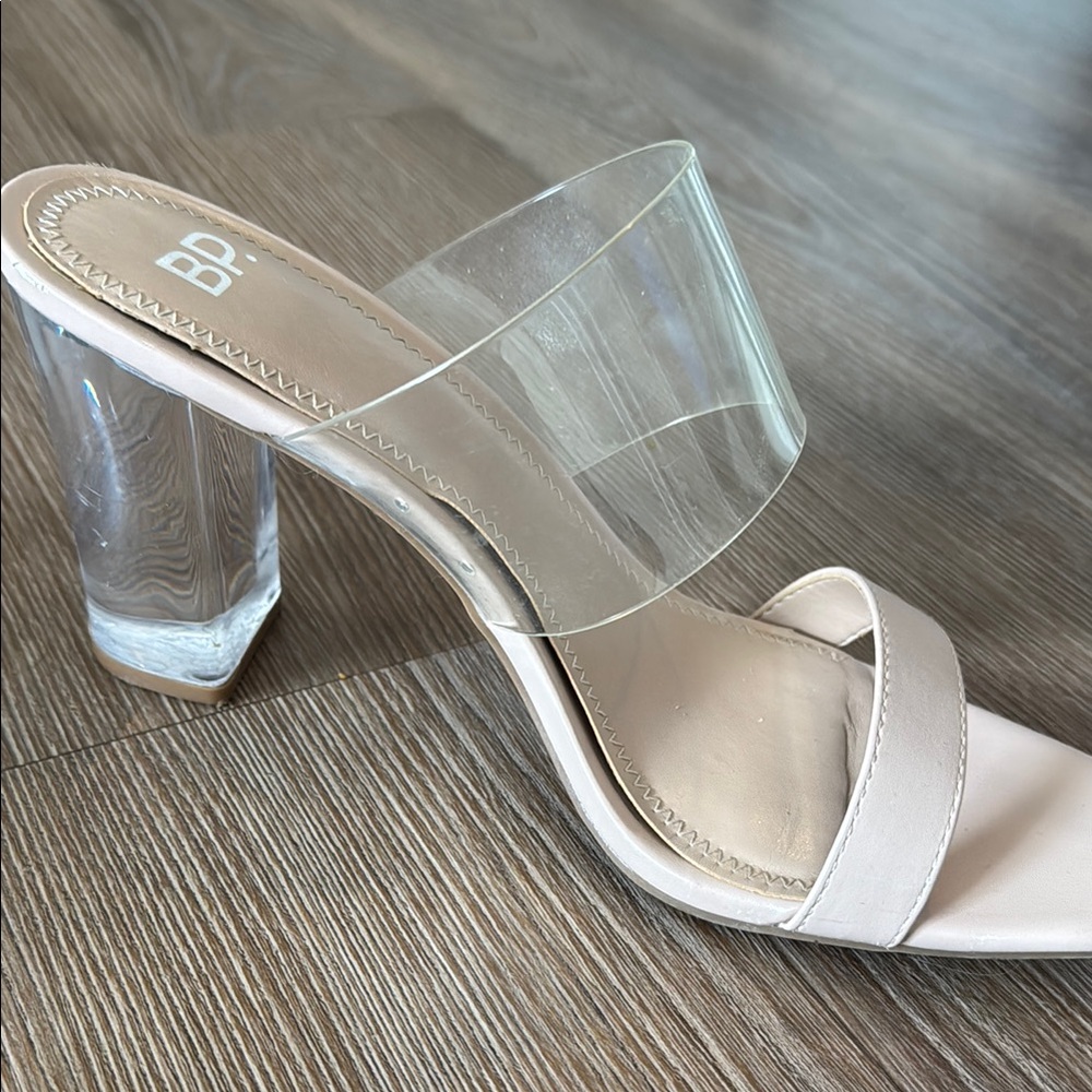 bp Cream Chunky Heels with Clear Strap
